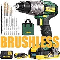 Taladro Atornillador Brushless- TECCPO Taladro Percutor a Batería 18V- 2×2.0Ah Baterías de Litio- 30min Cargador Rápido…